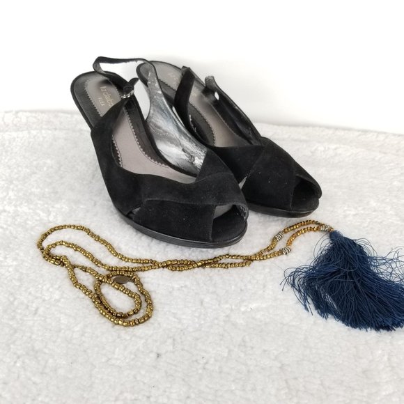 LIZ CLAIBORNE FLEX《294》leather pump black slingback suede women's sz 10 - Picture 8 of 11